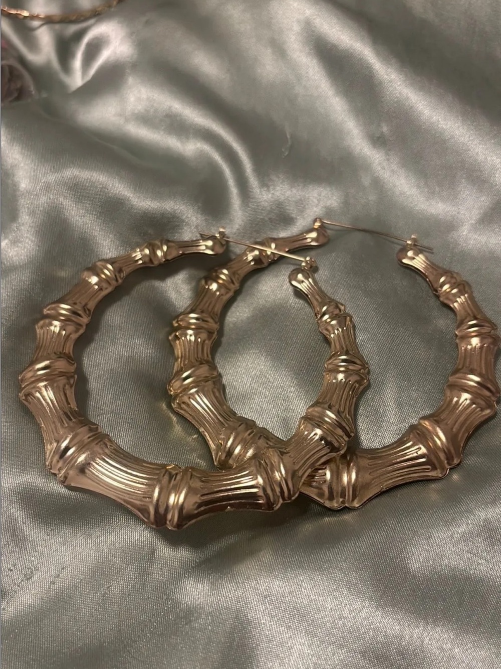 Classic Gold Textured Bamboo Hoop Earrings - Women Jewelry